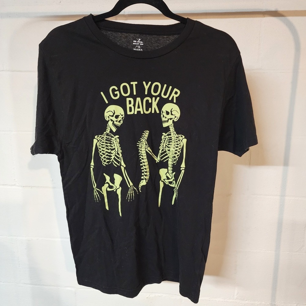Halloween T-Shirt Skeleton I Got Your Back Graphic Tee‎ Small Funny